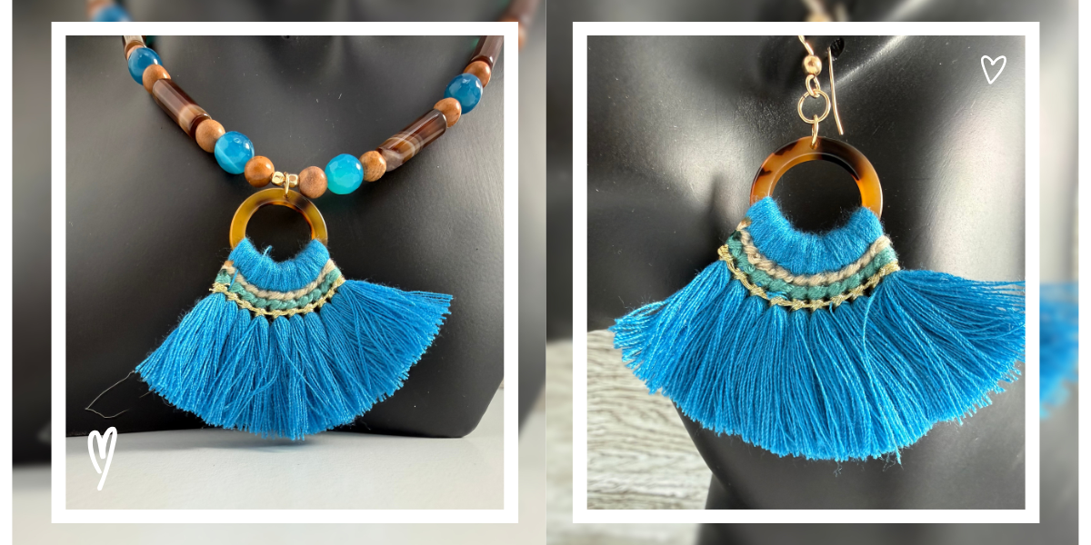 Blue tassel necklace and earrings